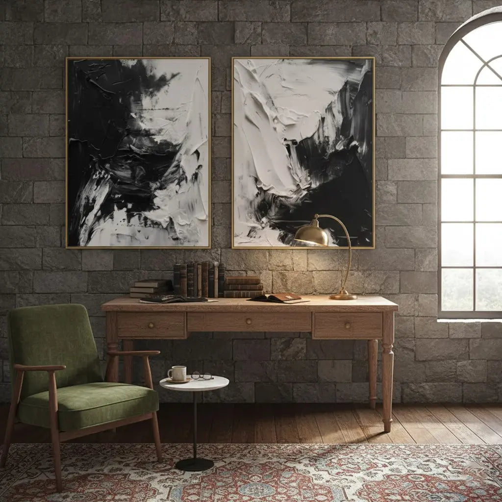 Black White Textured Minimalist Wall Art Set of 2 #BM40 ArtiQuo