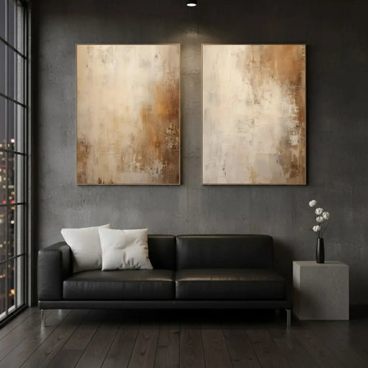 Beige & Brown Abstract Set of 2 #PB46 ArtiQuo
