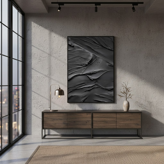 Black Plaster Art Minimalist Textured Painting #BM43 ArtiQuo