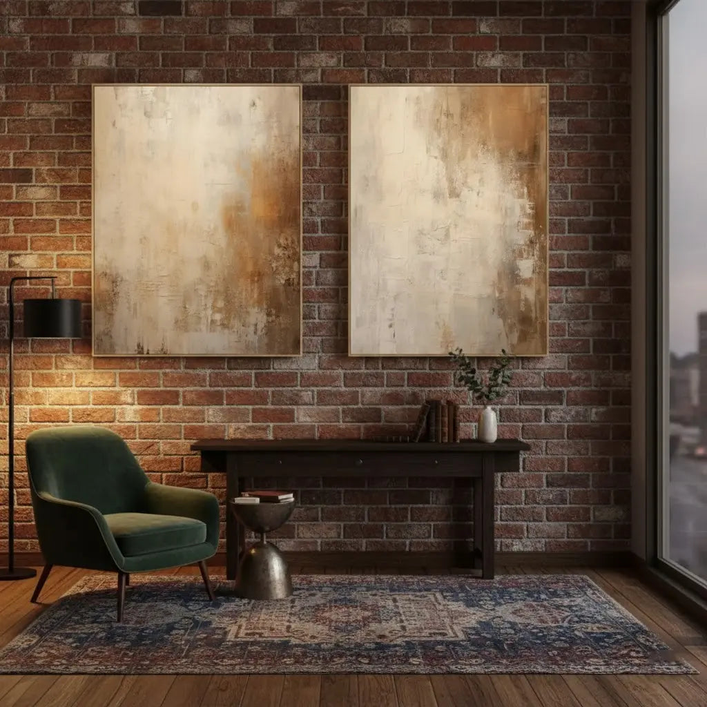 Beige & Brown Abstract Set of 2 #PB46 ArtiQuo