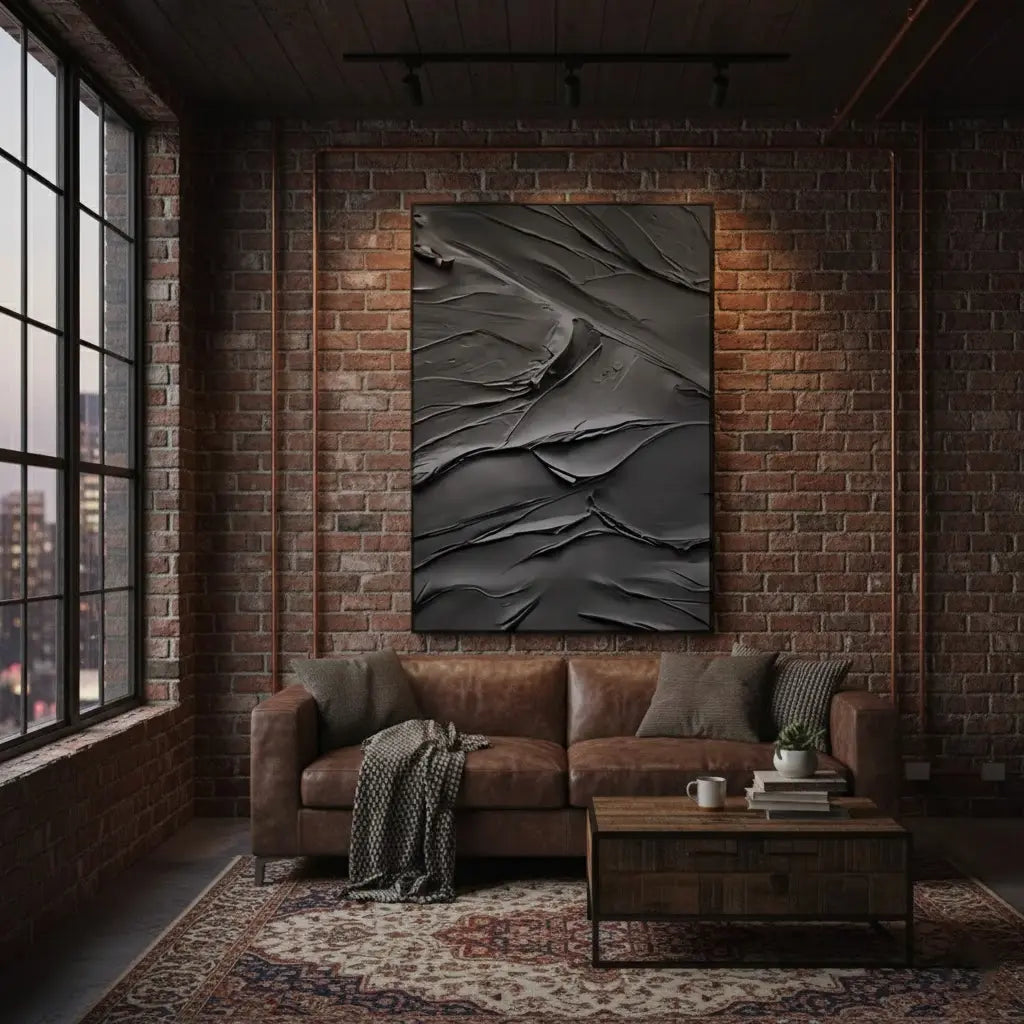 Black Plaster Art Minimalist Textured Painting #BM43 ArtiQuo