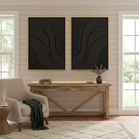 Black Plaster Art Minimalist Textured Paintings Set of 2 #BM44 ArtiQuo