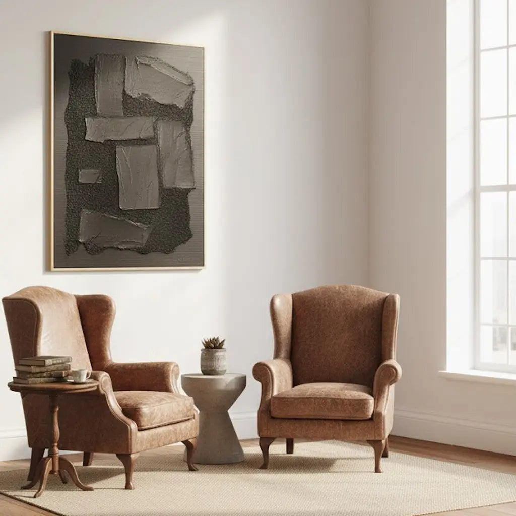 Black Plaster Art Minimalist Textured Painting #P45 ArtiQuo