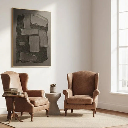 Black Plaster Art Minimalist Textured Painting #P45 ArtiQuo