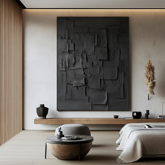 Black Minimalist Textured Canvas Art #BM49 ArtiQuo