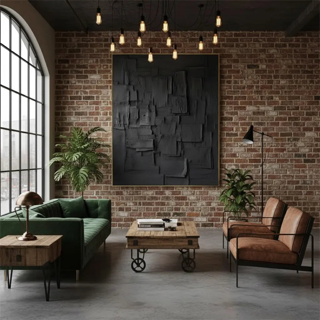 Black Minimalist Textured Canvas Art #BM49 ArtiQuo