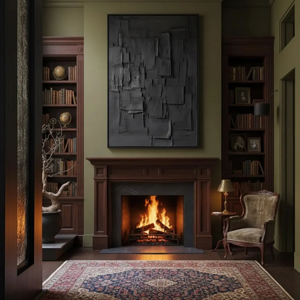 Black Minimalist Textured Canvas Art #BM49 ArtiQuo