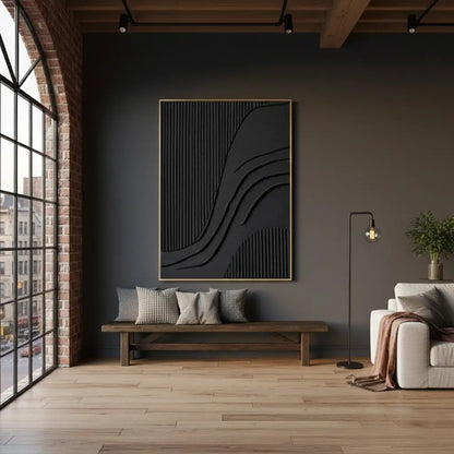 Black Minimalist Textured Canvas Art #BM50 ArtiQuo