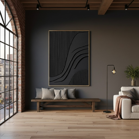 Black Minimalist Textured Canvas Art #BM50 ArtiQuo