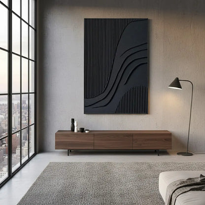 Black Minimalist Textured Canvas Art #BM50 ArtiQuo