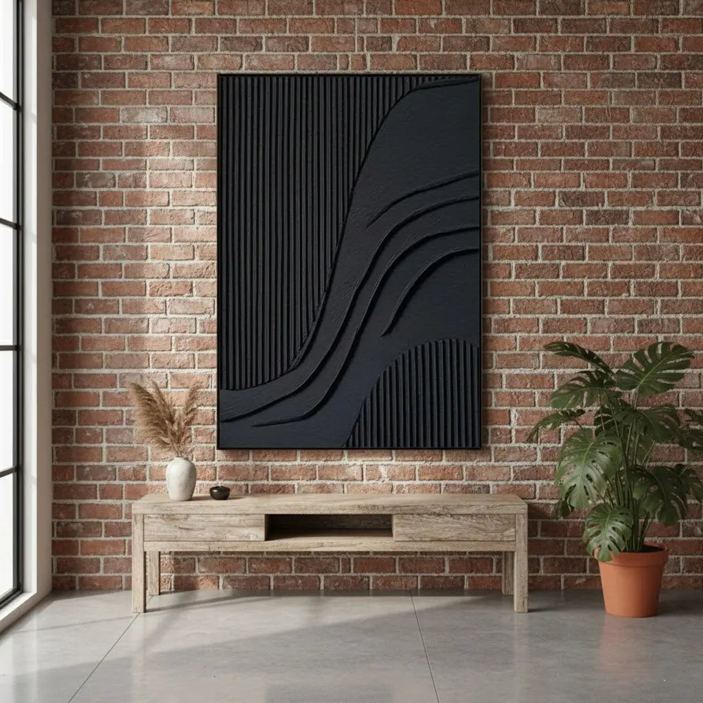 Black Minimalist Textured Canvas Art #BM50 ArtiQuo
