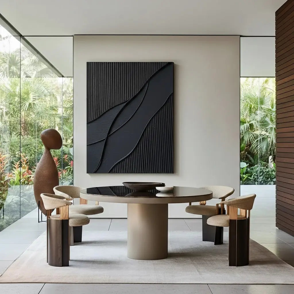 Black Plaster Art Minimalist Textured Painting #P53 ArtiQuo