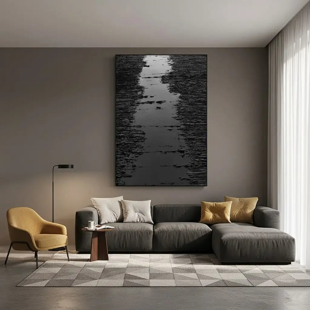 Black Minimalist Textured Painting Canvas #P54 ArtiQuo