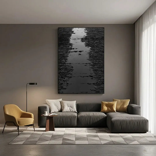 Black Minimalist Textured Painting Canvas #P54 ArtiQuo