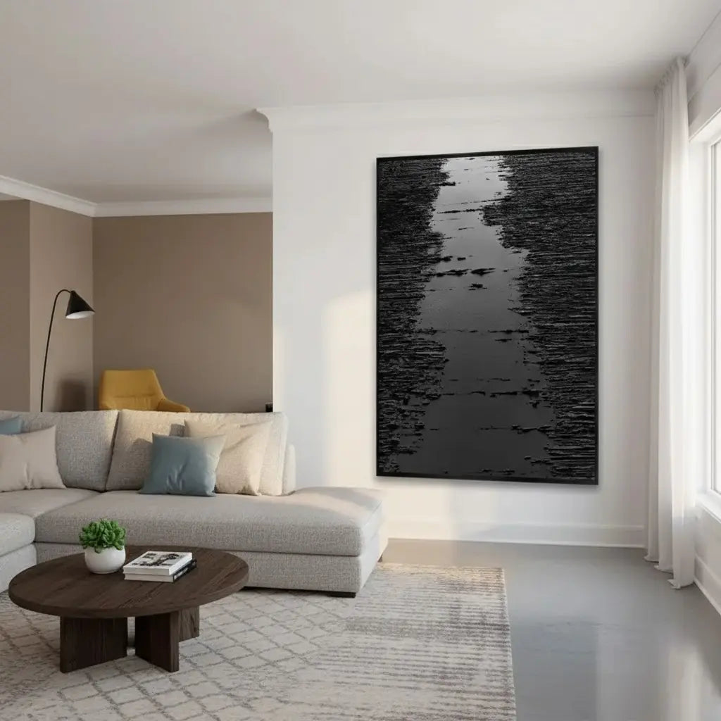 Black Minimalist Textured Painting Canvas #P54 ArtiQuo