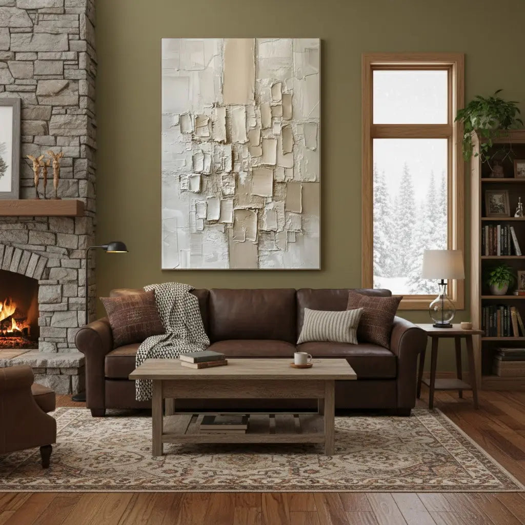 Beige Abstract Textured Wall Art #PB4 ArtiQuo