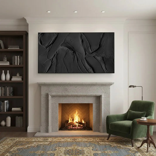 Black Plaster Art Minimalist Textured Painting #P5 ArtiQuo