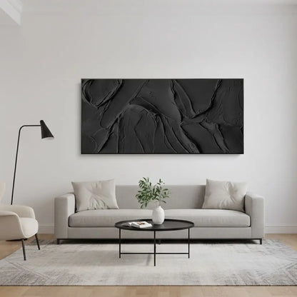 Black Plaster Art Minimalist Textured Painting #P5 ArtiQuo