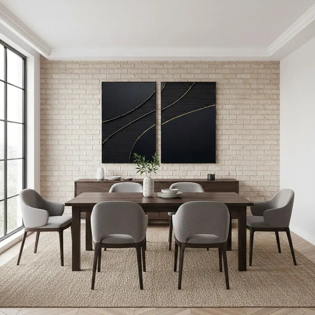 Black Gold Minimalist Textured Paintings Set of 2 #P65 ArtiQuo