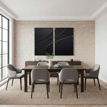 Black Gold Minimalist Textured Paintings Set of 2 #P65 ArtiQuo