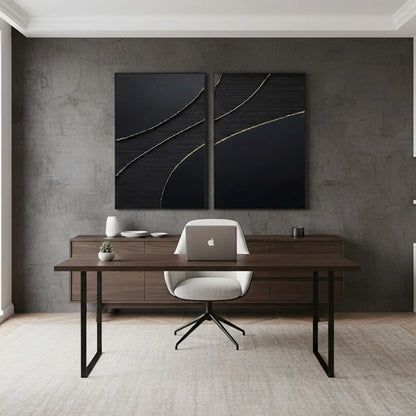 Black Gold Minimalist Textured Paintings Set of 2 #P65 ArtiQuo