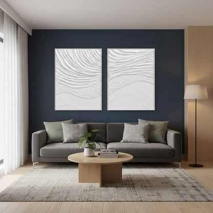White Minimalist Textured Paintings Canvas Set of 2 #P66 ArtiQuo