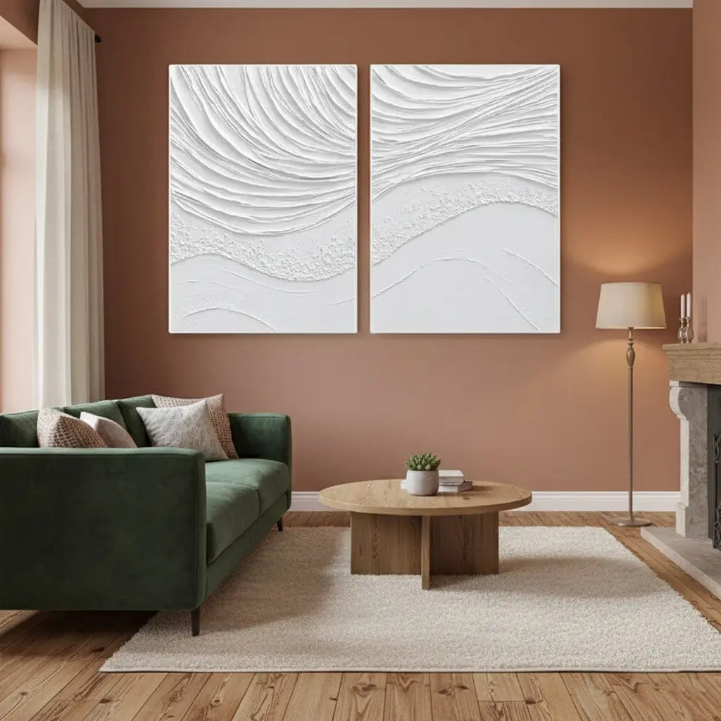 White Minimalist Textured Paintings Canvas Set of 2 #P66 ArtiQuo