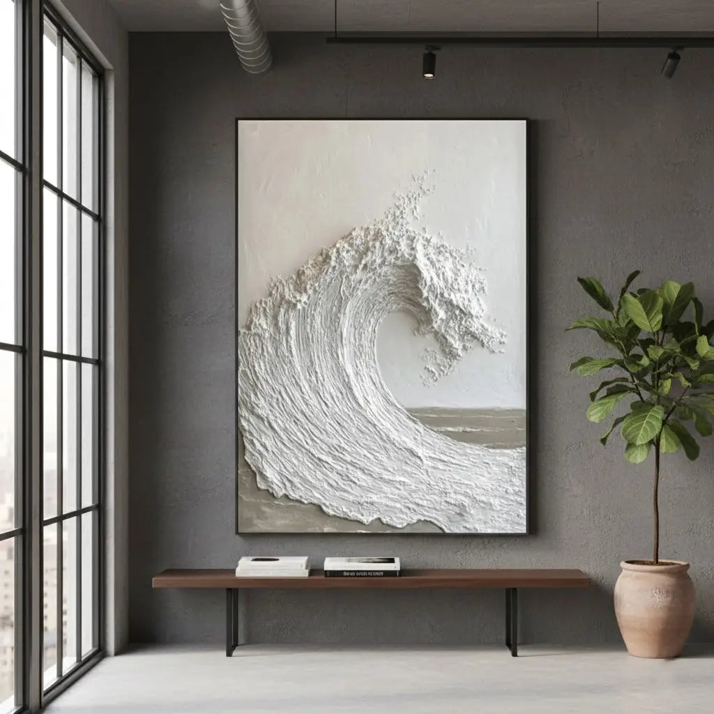 White Minimalist Textured Painting Canvas #P68 ArtiQuo