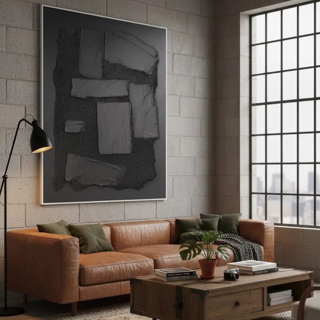 Black Plaster Art Minimalist Textured Painting #BM7 ArtiQuo