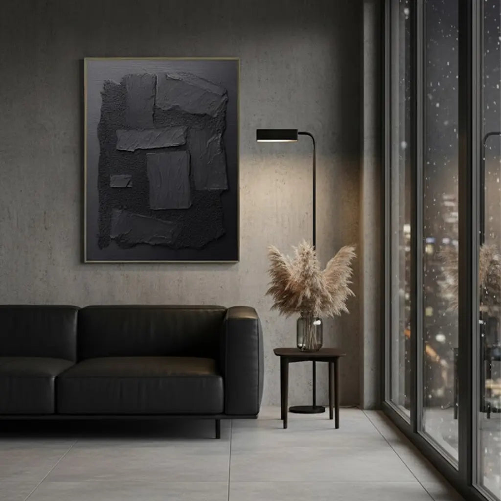 Black Plaster Art Minimalist Textured Painting #BM7 ArtiQuo