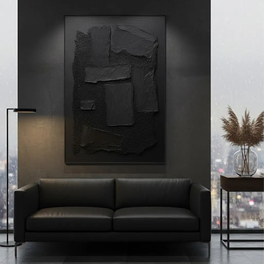 Black Plaster Art Minimalist Textured Painting #BM7 ArtiQuo