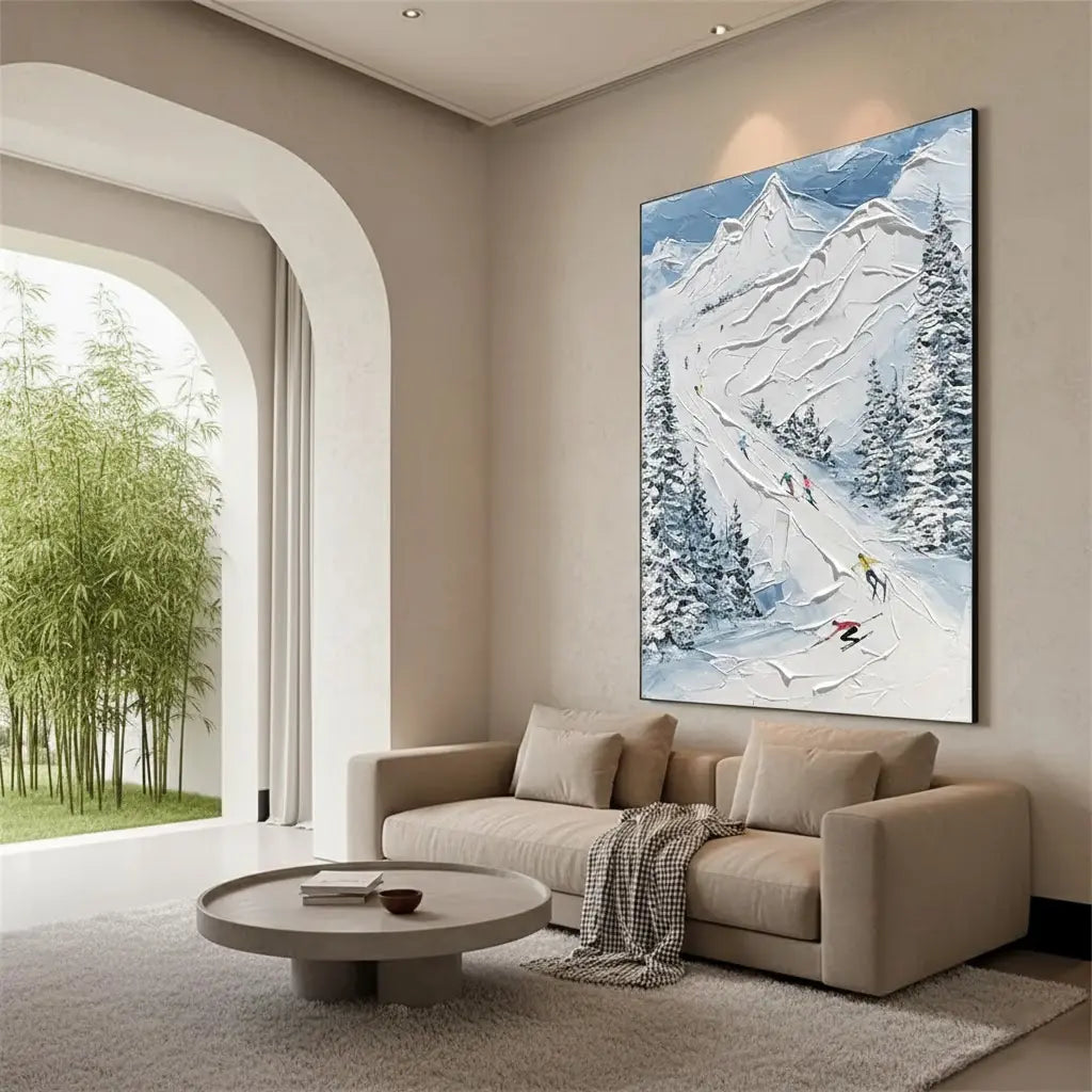 Skiing Sport Art Textured Painting Canvas #P82 ArtiQuo