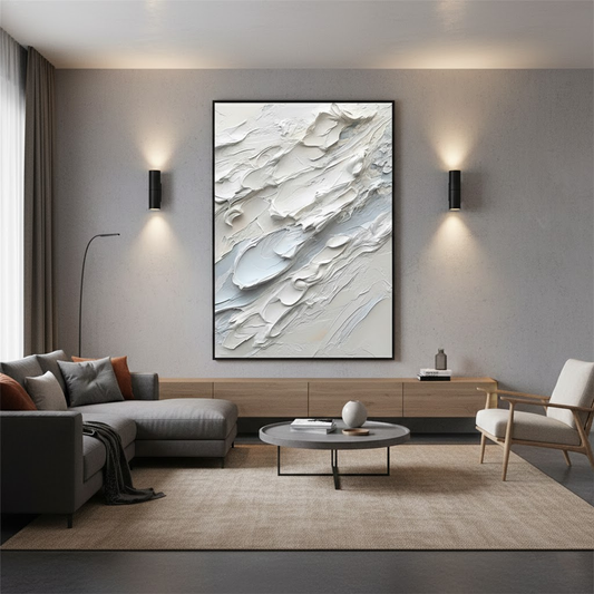 White Minimalist Textured Painting Canvas #P89