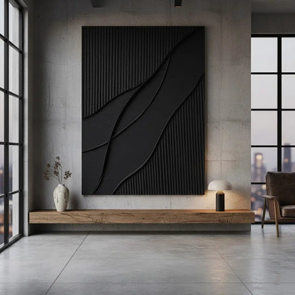Black Minimalist Textured Painting #BM8 ArtiQuo