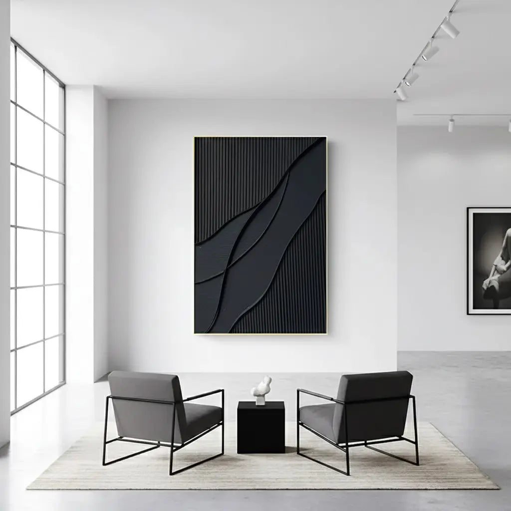Black Minimalist Textured Painting #BM8 ArtiQuo