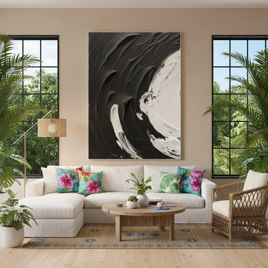 Black White Textured Minimalist Wall Art #P90 ArtiQuo