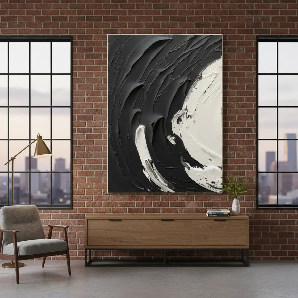 Black White Textured Minimalist Wall Art #P90 ArtiQuo