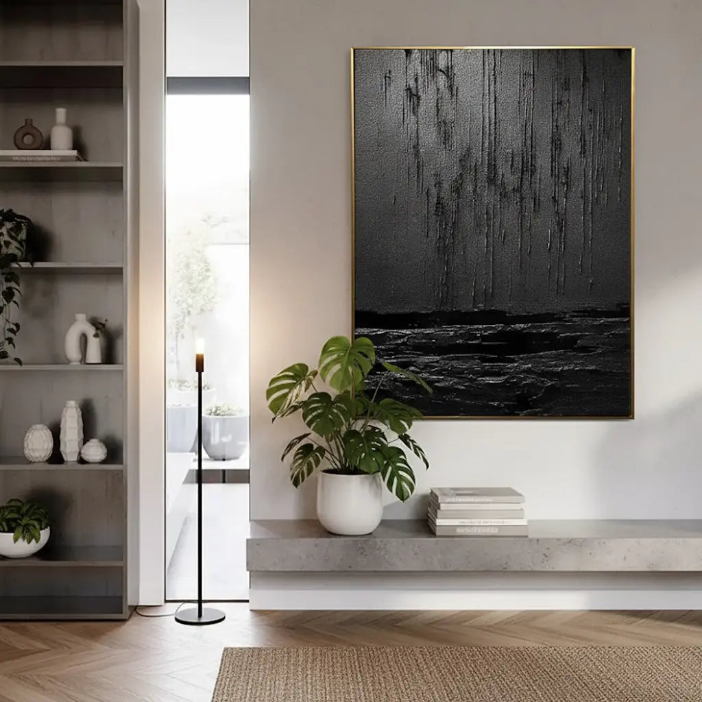 Black Minimalist Textured Painting Canvas #P94 ArtiQuo
