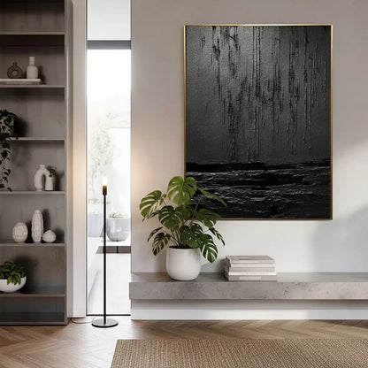 Black Minimalist Textured Painting Canvas #P94 ArtiQuo