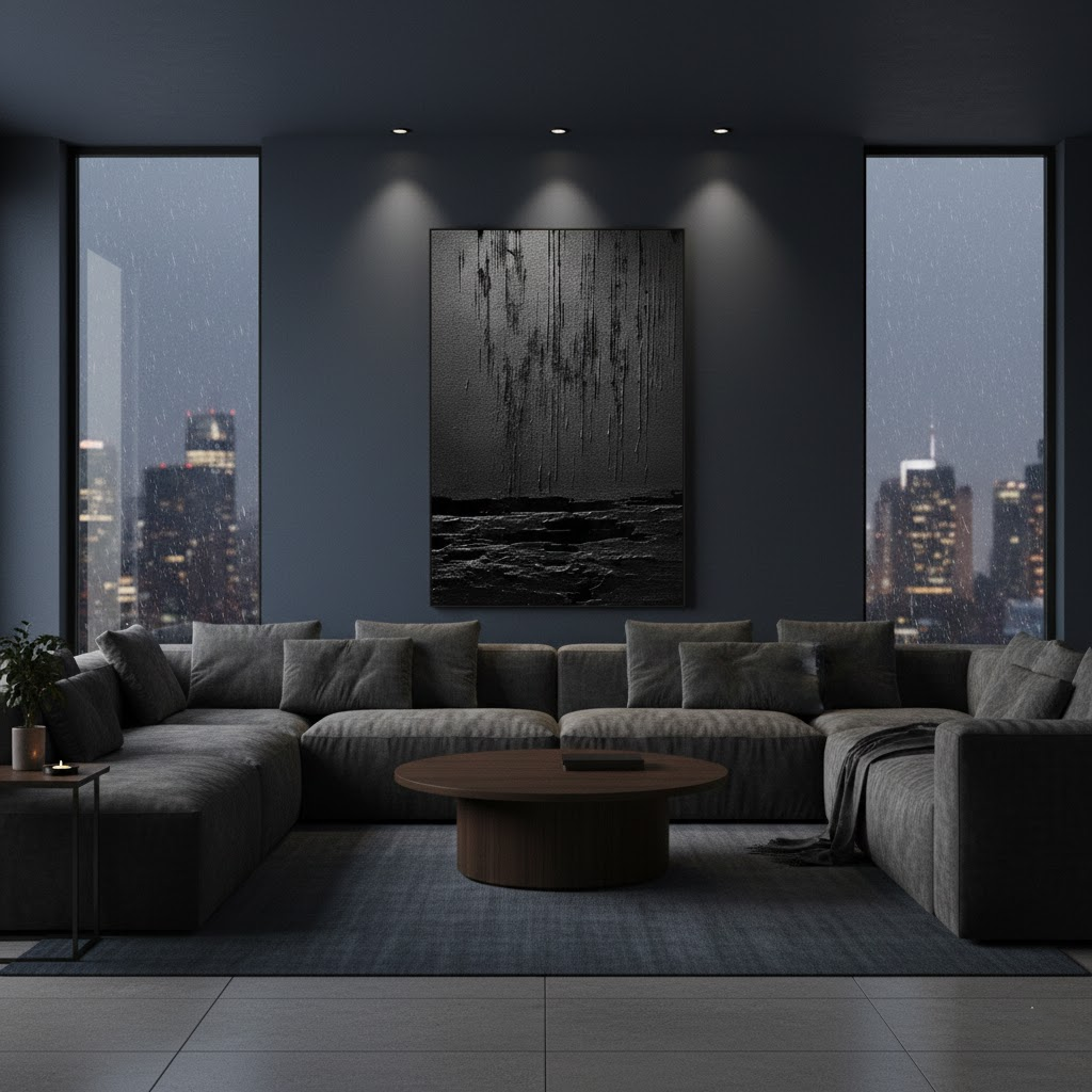 Black Minimalist Textured Painting Canvas #P94 ArtiQuo