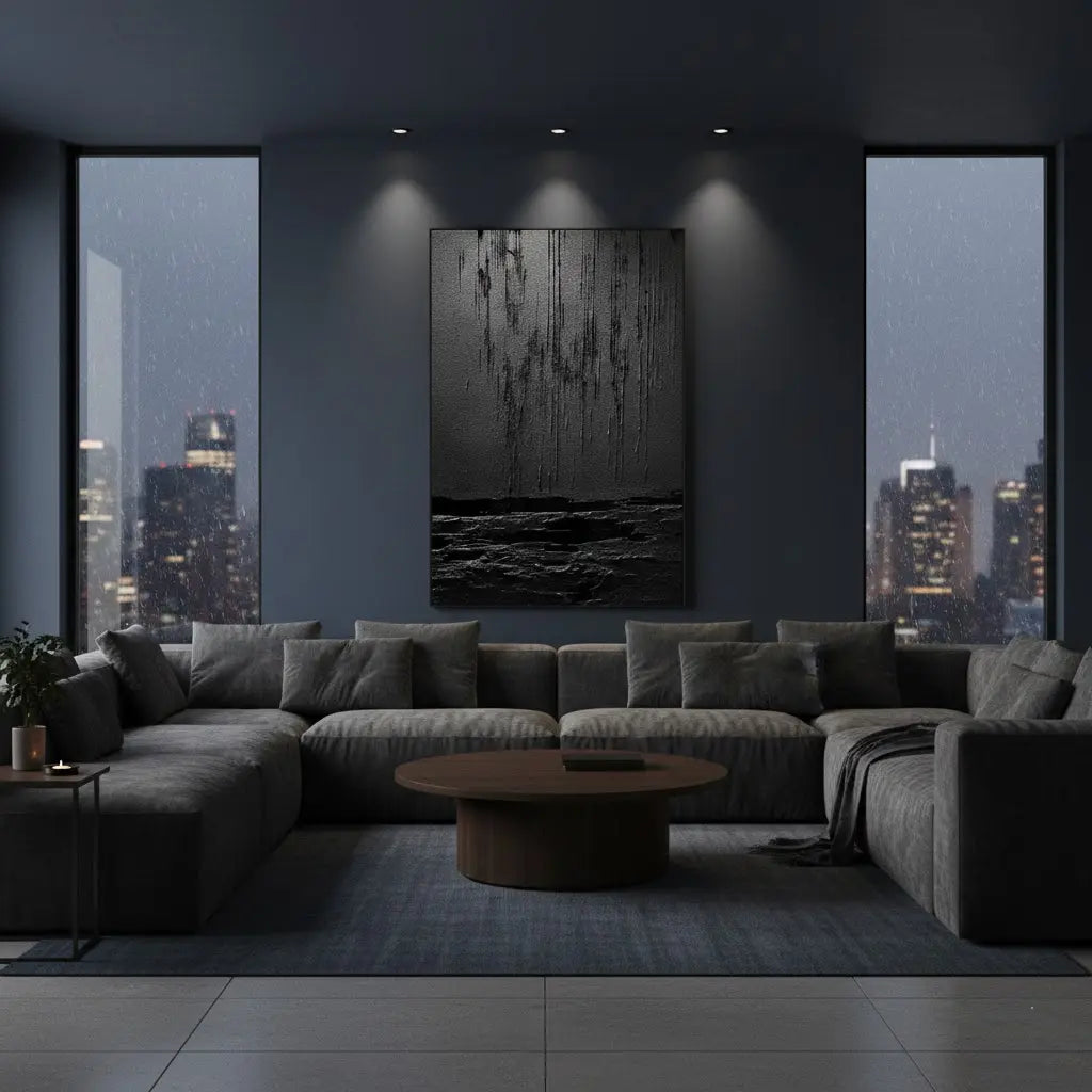 Black Minimalist Textured Painting Canvas #P94 ArtiQuo