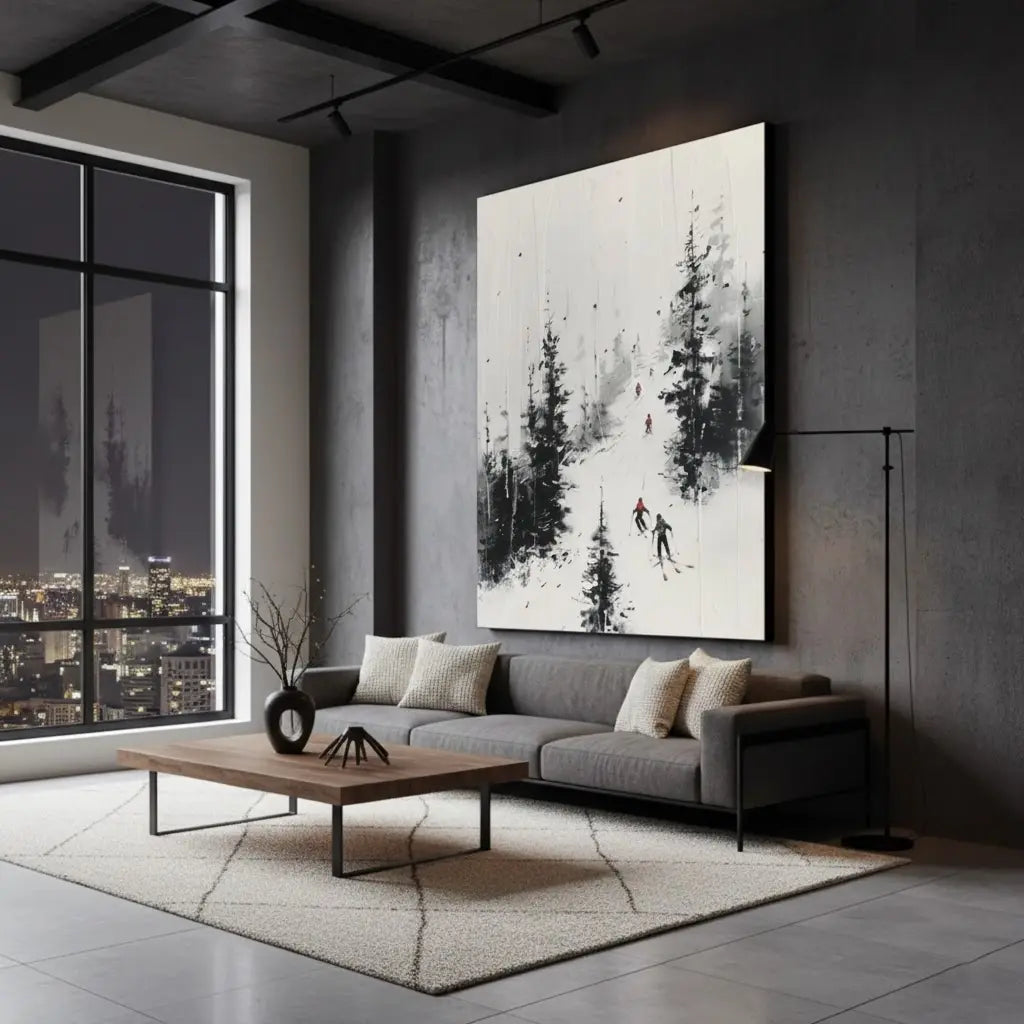 Skiing Sport Art Textured Painting Canvas #P96 ArtiQuo