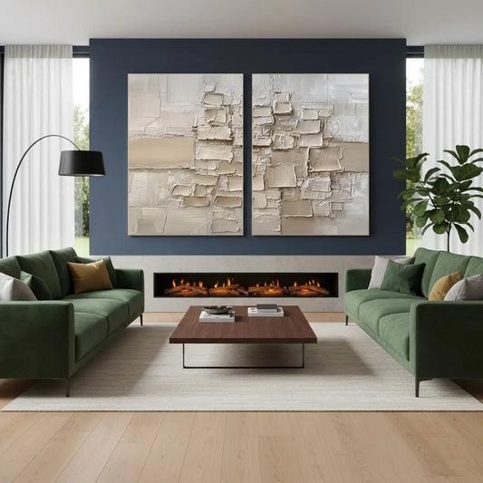 Beige Abstract Textured Set of 2 Wall Art #P97 ArtiQuo