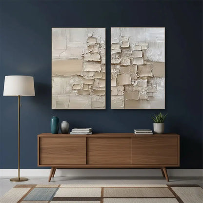 Beige Abstract Textured Set of 2 Wall Art #P97 ArtiQuo
