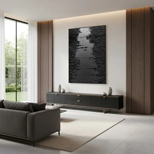 Black Minimalist Textured Painting Canvas #BM9 ArtiQuo