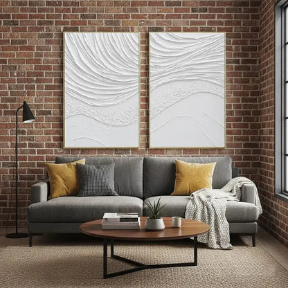White Minimalist Textured Paintings Canvas Set of 2 #WM20 ArtiQuo