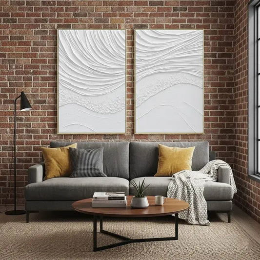 White Minimalist Textured Paintings Canvas Set of 2 #WM20 ArtiQuo
