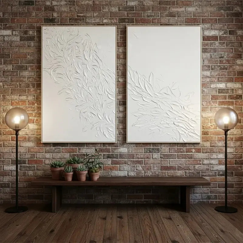 Plaster Art Minimalist Textured Paintings Set of 2 #WM36 ArtiQuo