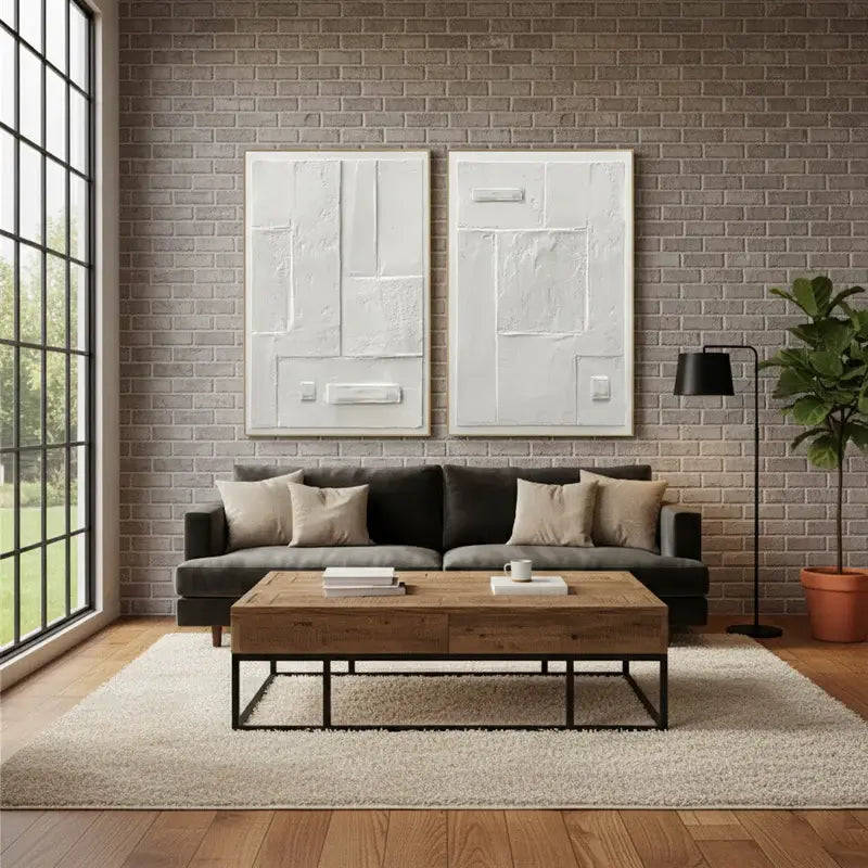 White Minimalist Textured Paintings Canvas Set of 2 #WM37 ArtiQuo