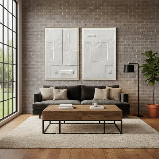 White Minimalist Textured Paintings Canvas Set of 2 #WM37 ArtiQuo